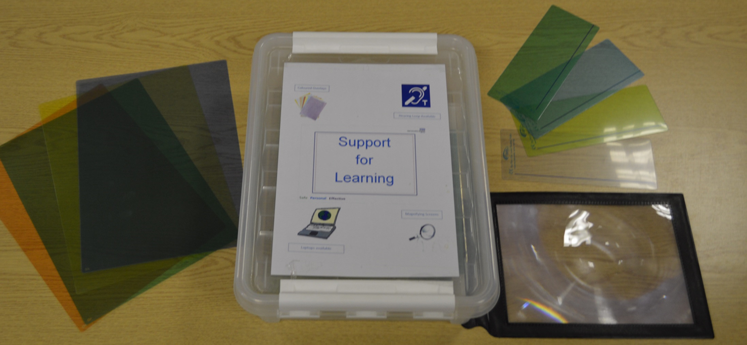 Learner support boxes, dyslexia, tinted lenses, visual dyslexia, computer screen overlays, overhead lighting