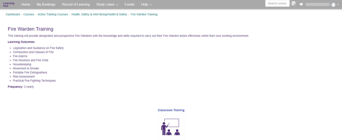 A course with 'Classroom Training' as an option. There is an icon of an instructor pointing to a rectangle at the bottom, with 'Classroom Training' above it.