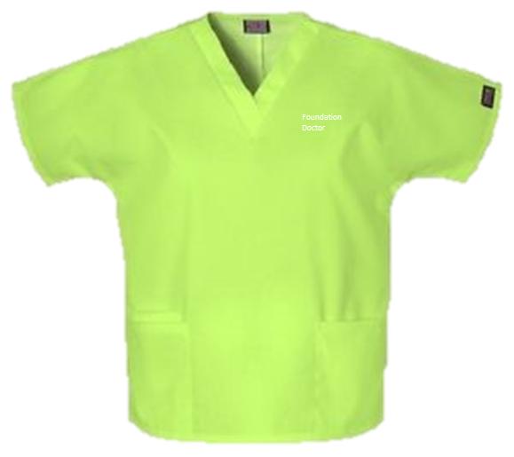 Foundation Doctor's uniform at ELHT, lime green top