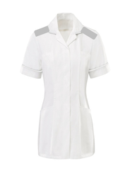 Associate nurse trainee's uniform at ELHT, white with pale grey epaulettes