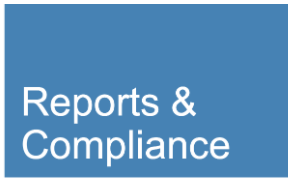 White text reads 'Reports & Compliance' on a blue background.
